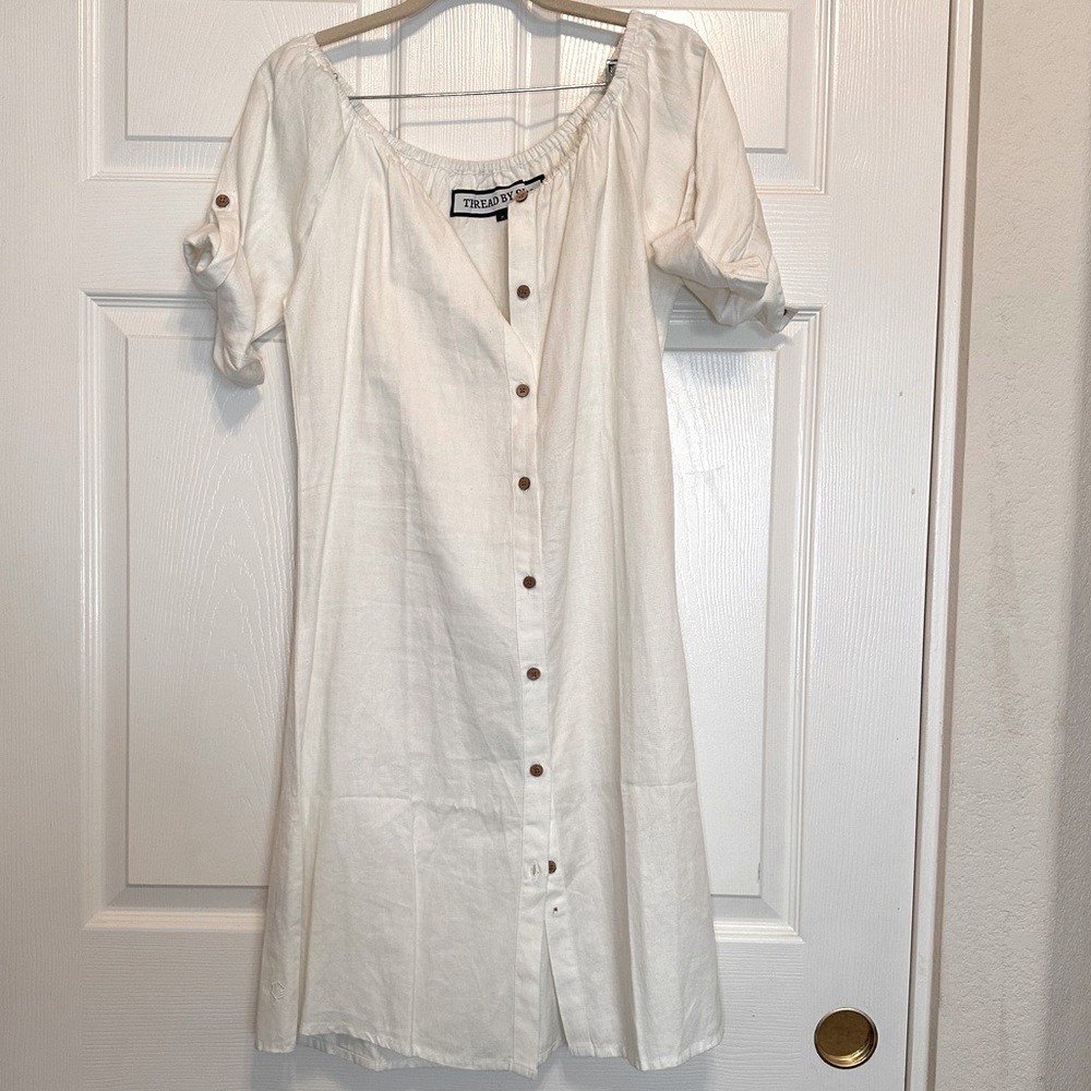 Hemp linen off the shoulder dress